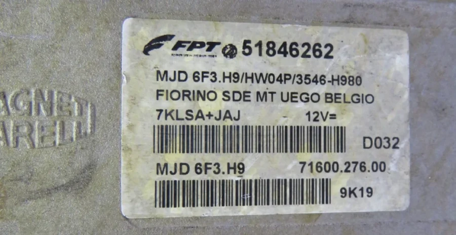 Centralita del Motor FIAT FIORINO 51846262 7160027600 71600.276.00 MJD6F3H9 - Imagen 8
