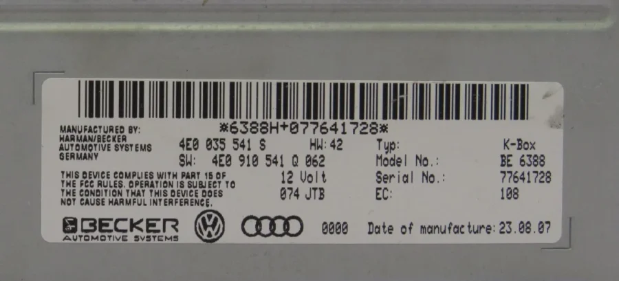 Audio System Radio CD AUDI A8 Q7 4E0035541S 4E0 035 541 S 4E0910541Q BE6388 - Image 10